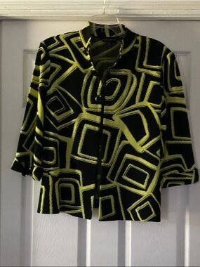 Ming Wang Black & Lime Geometric Zip-Front Jacket